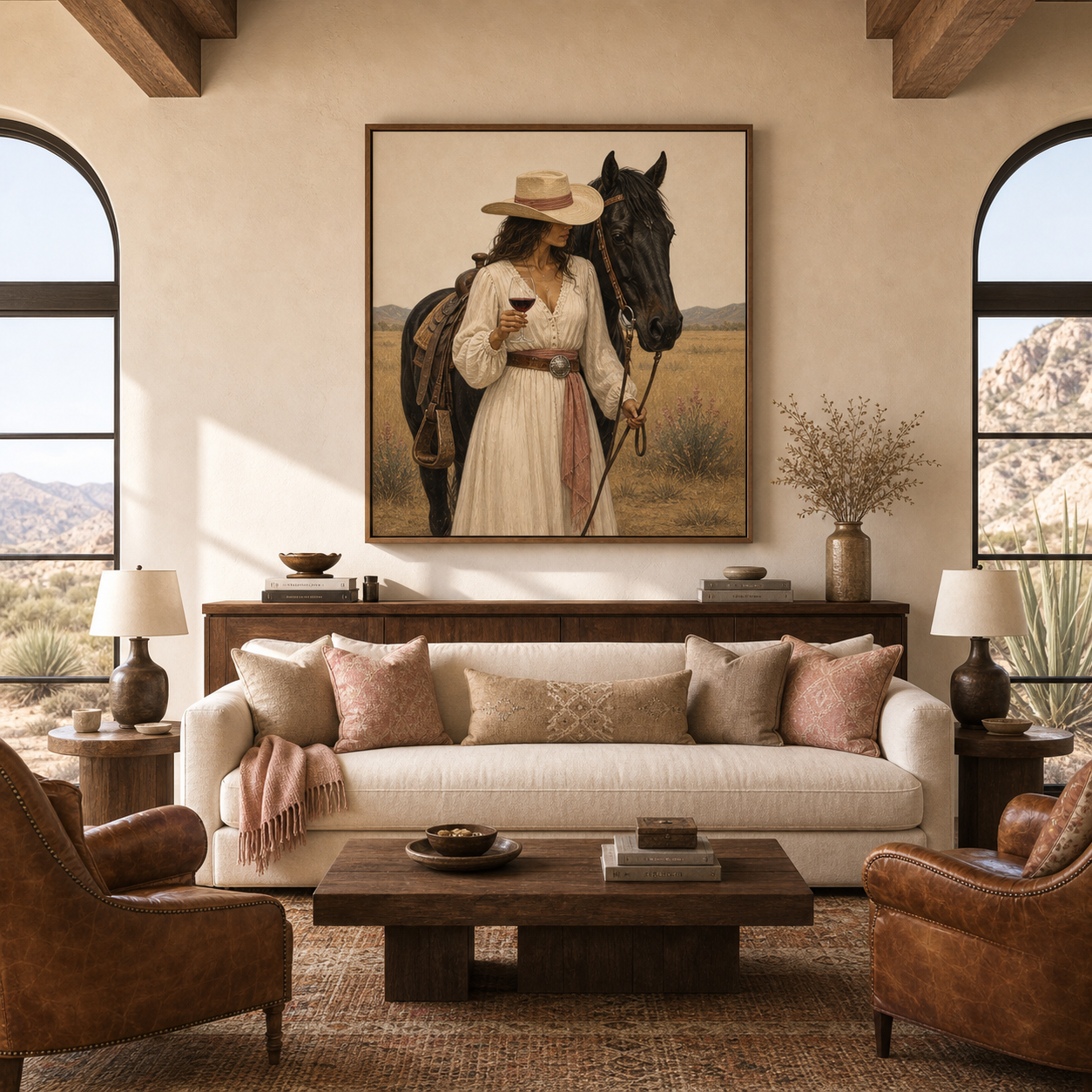 Whispers of the Prairie | Hand-Painted Cowgirl & Horse Wall Art | Western Oil Painting