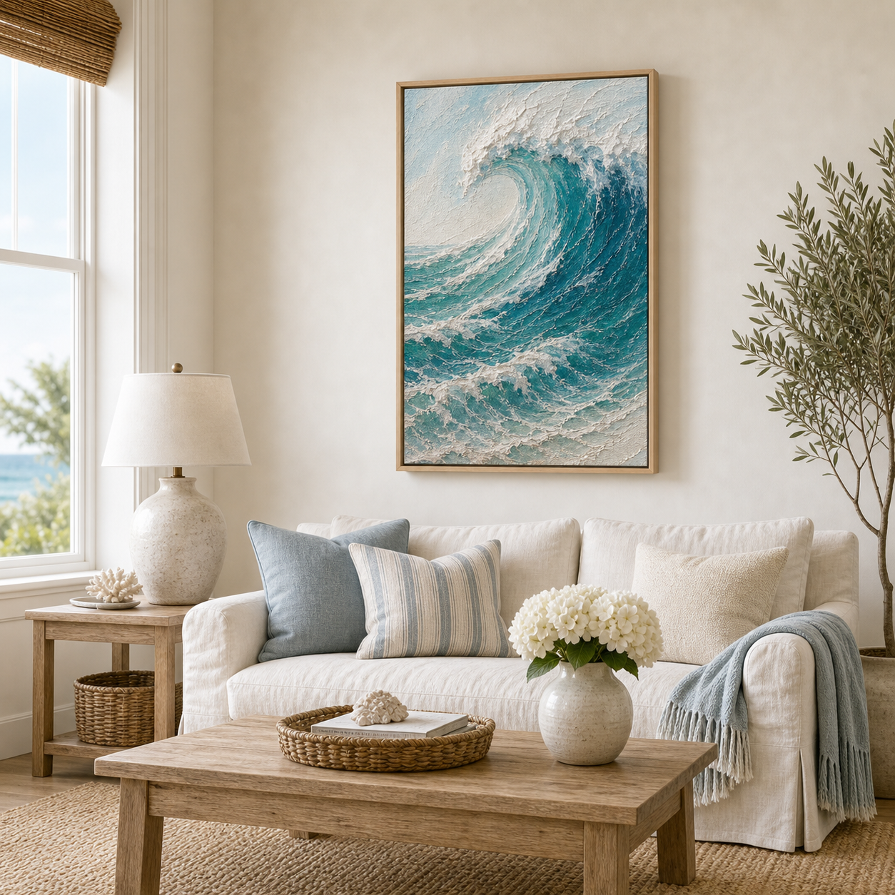 Hand-Textured Ocean Wave Framed Wall Art