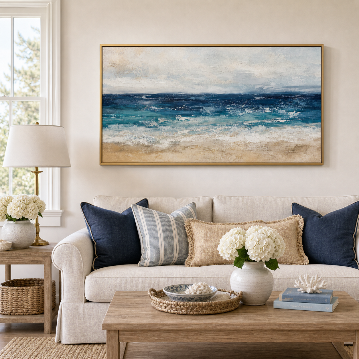 Abstract Ocean Horizon Framed Canvas Wall Art