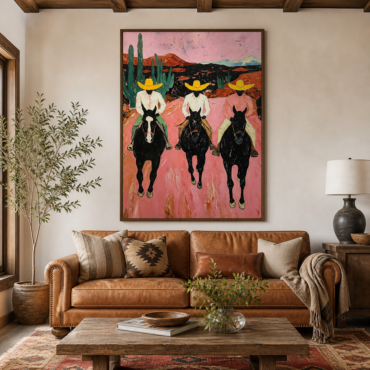 Three Cowboys Wall Art | Yellow Hats at Sunset