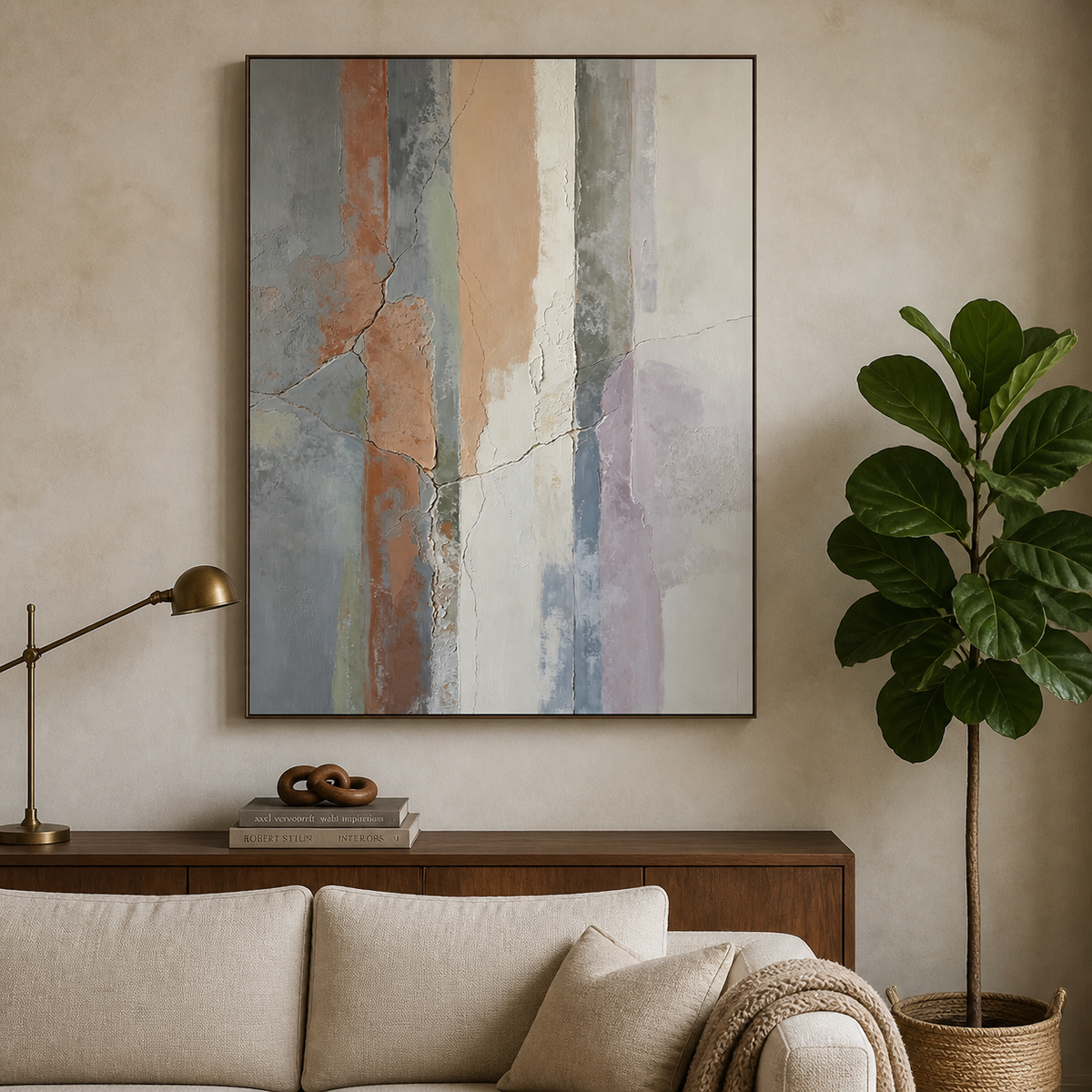 Neutral Textured Wall Art – Beige Gray Vertical Geometric Abstract Artwork