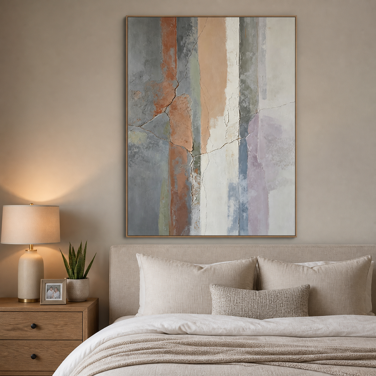 Neutral Textured Wall Art – Beige Gray Vertical Geometric Abstract Artwork