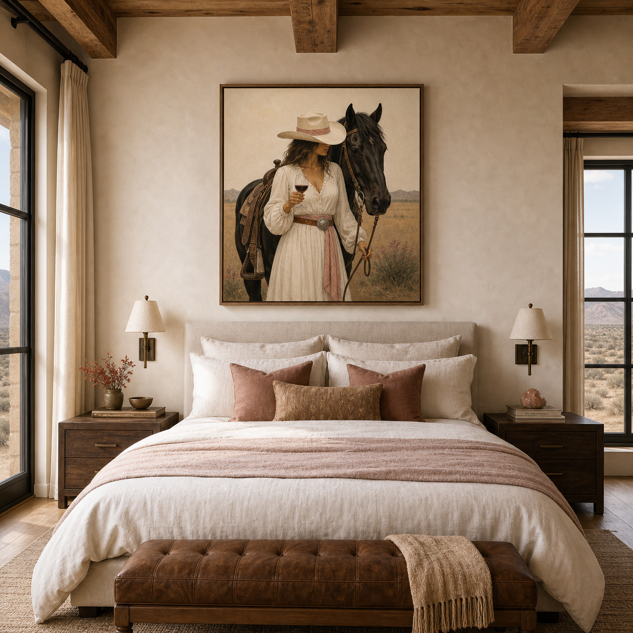 Whispers of the Prairie | Hand-Painted Cowgirl & Horse Wall Art | Western Oil Painting