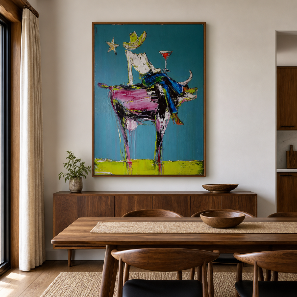 Cowboy Riding Bull Wall Art | Neon Roundup