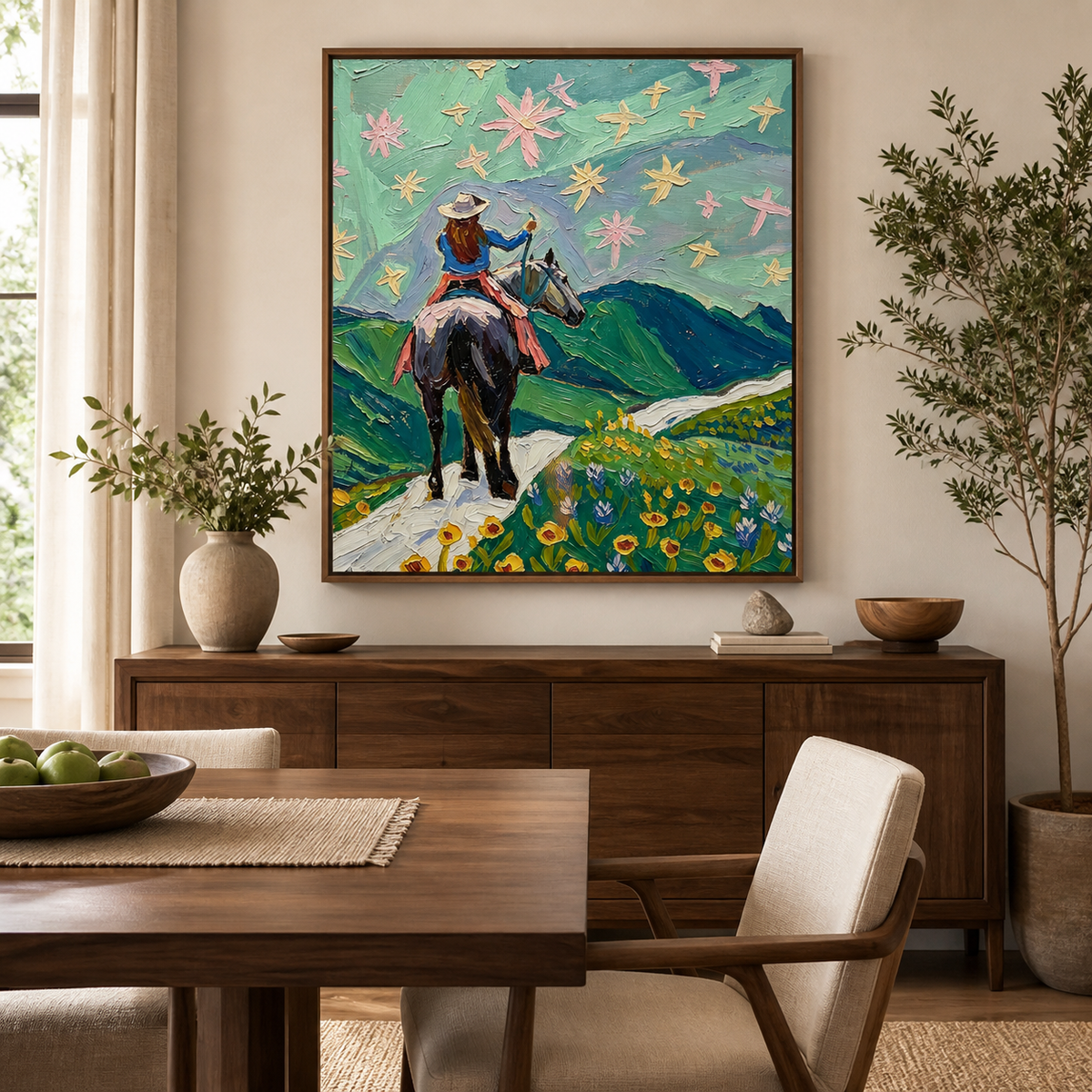 Cowgirl Riding Horse Wall Art | Wildflower Trail