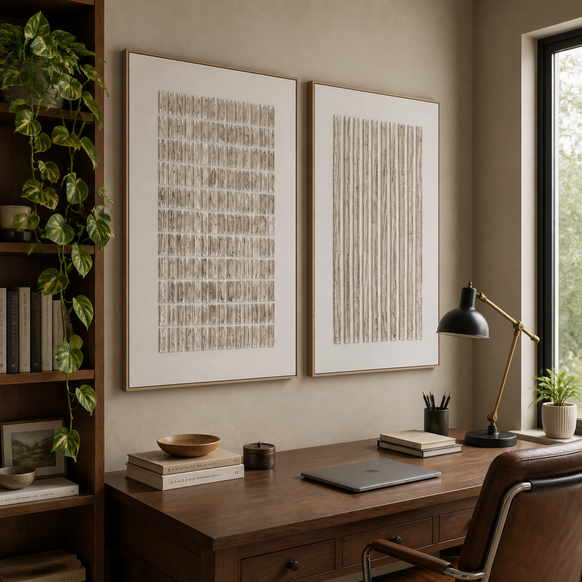 Neutral Textured Wall Art Set of 2 – Ivory White Geometric Diptych