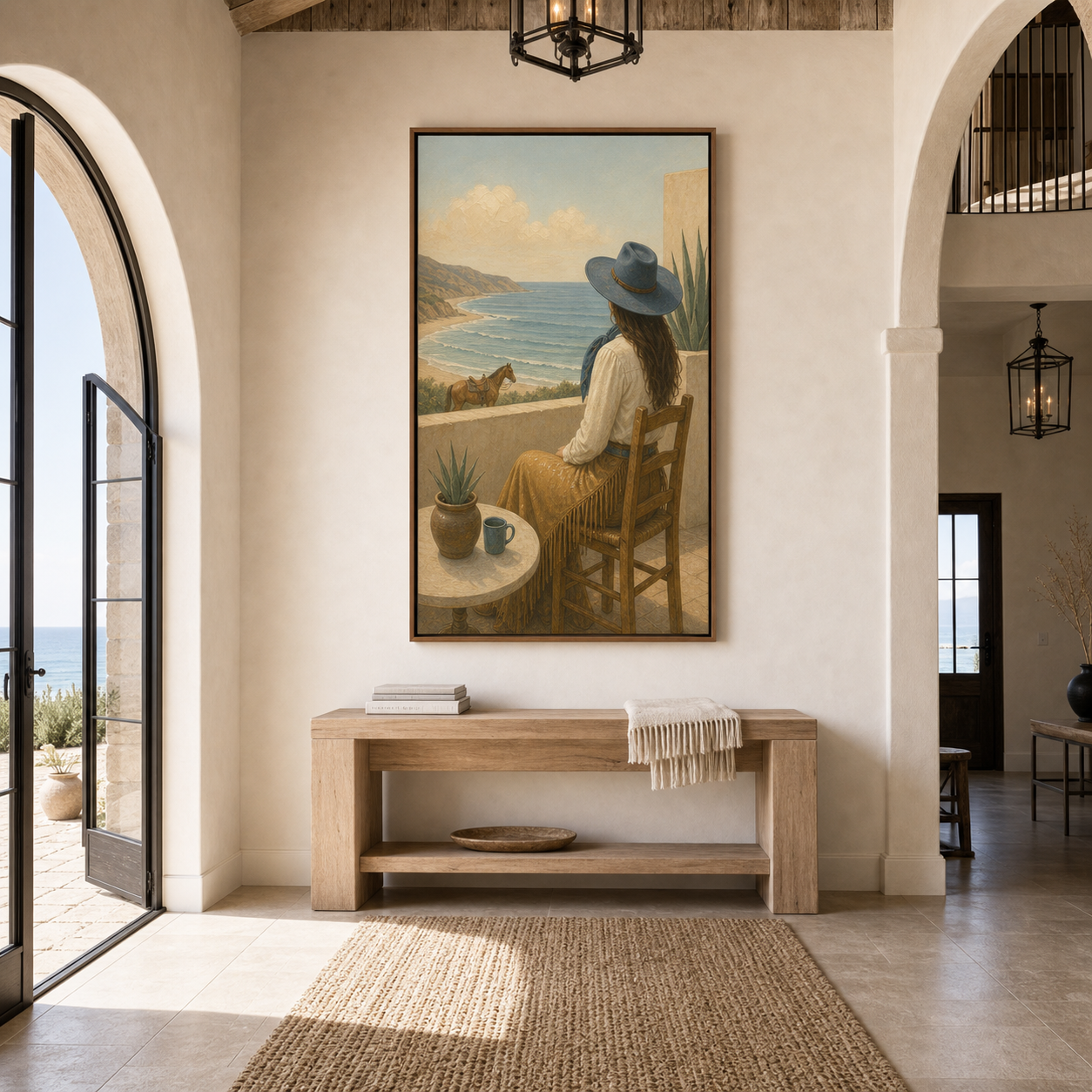 Where the Ocean Meets the West | Hand-Painted Coastal Cowgirl Wall Art | Western Oil Painting