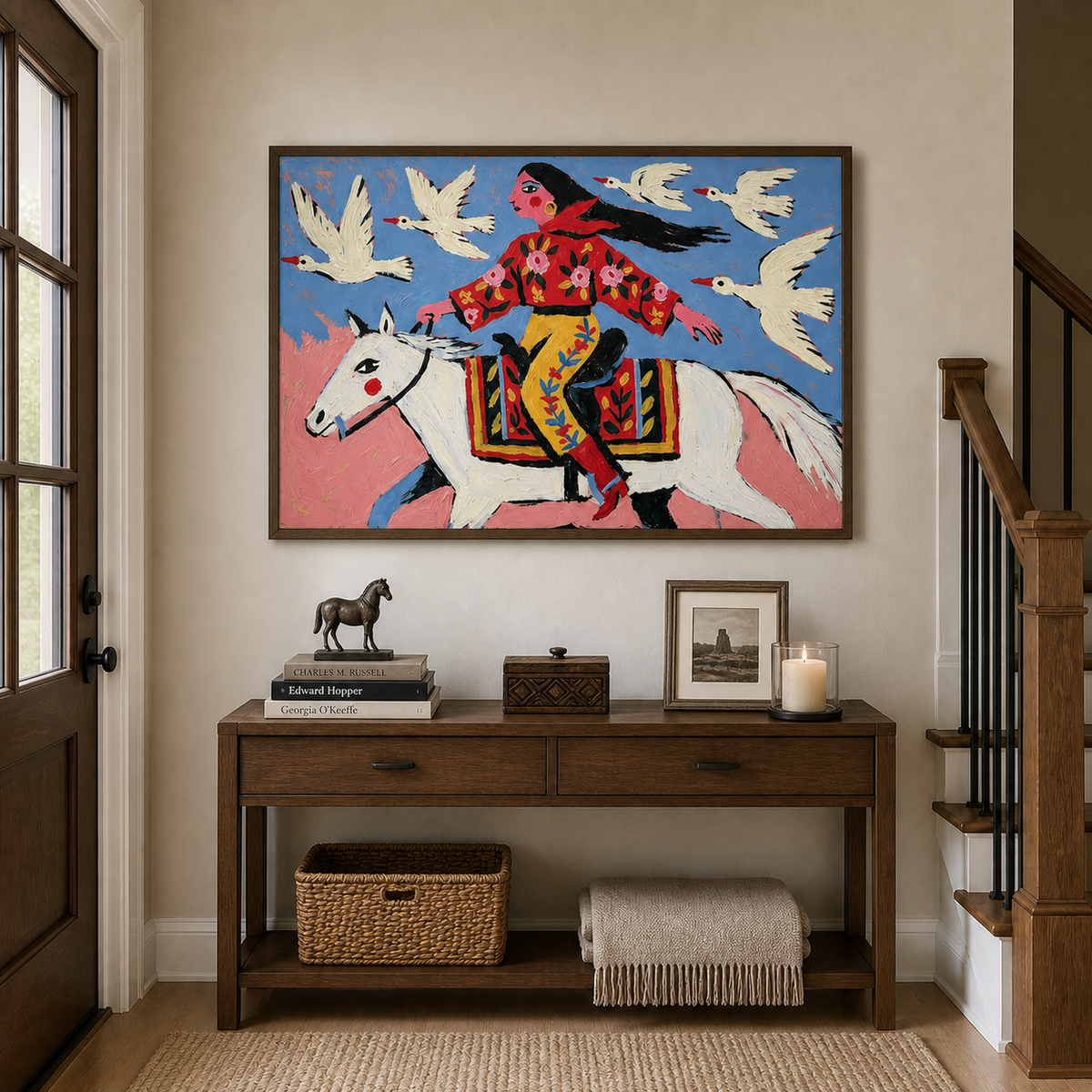 Colorful Cowgirl and Horse Wall Art | Flight Across the Prairie