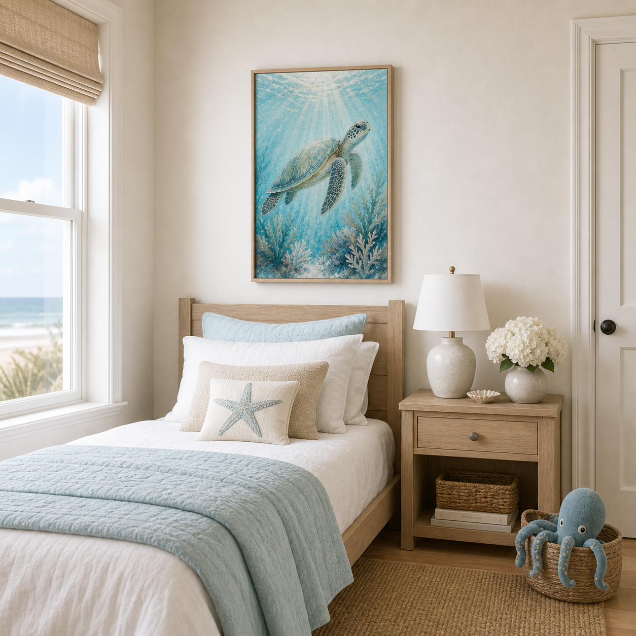 Hand-Textured Sea Turtle Underwater Wall Art