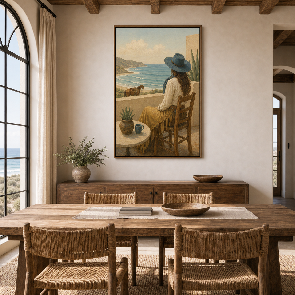 Where the Ocean Meets the West | Hand-Painted Coastal Cowgirl Wall Art | Western Oil Painting