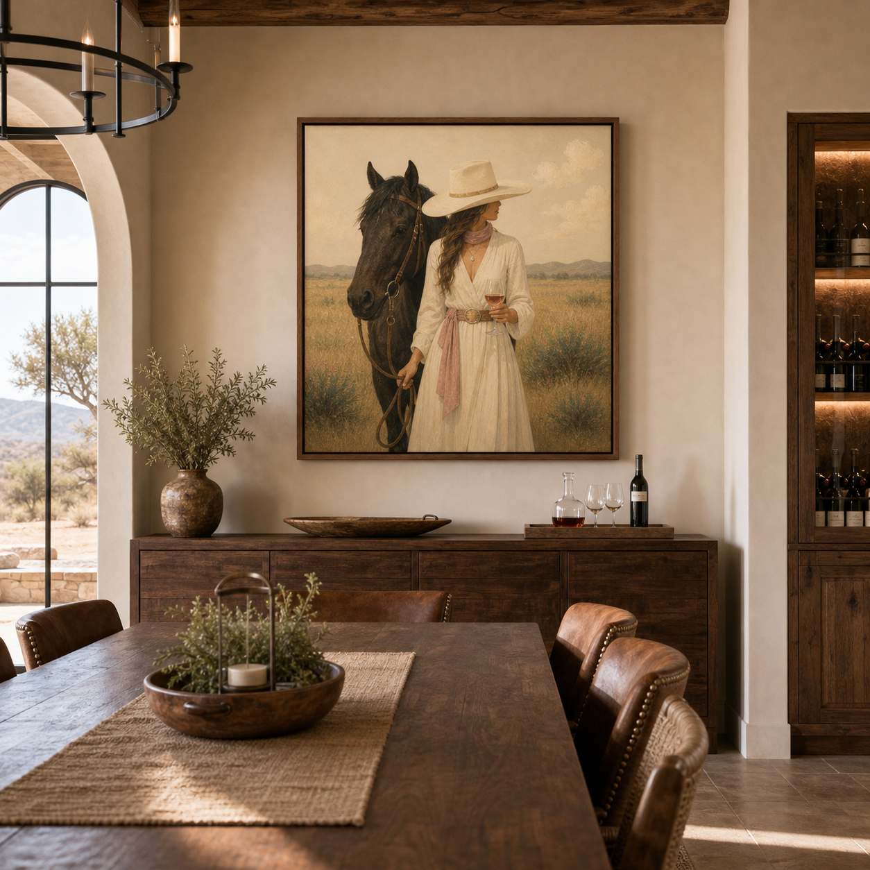 Grace of the Prairie | Hand-Painted Cowgirl & Horse Wall Art | Western Oil Painting