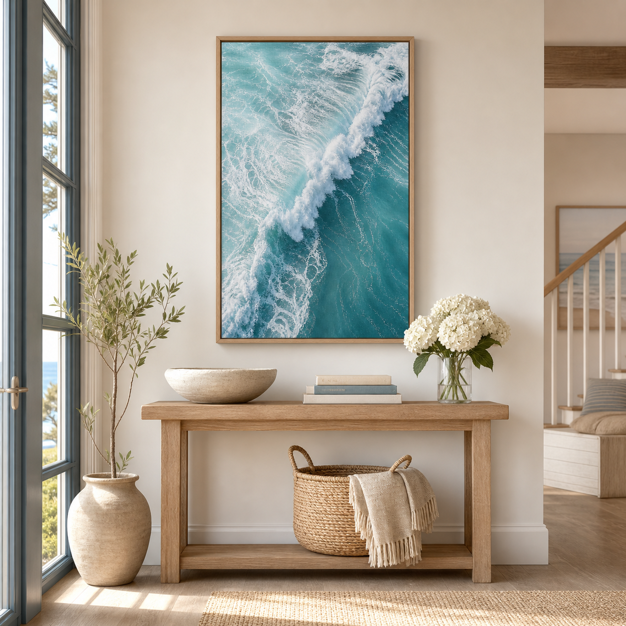 Aerial Ocean Wave Framed Canvas Wall Art