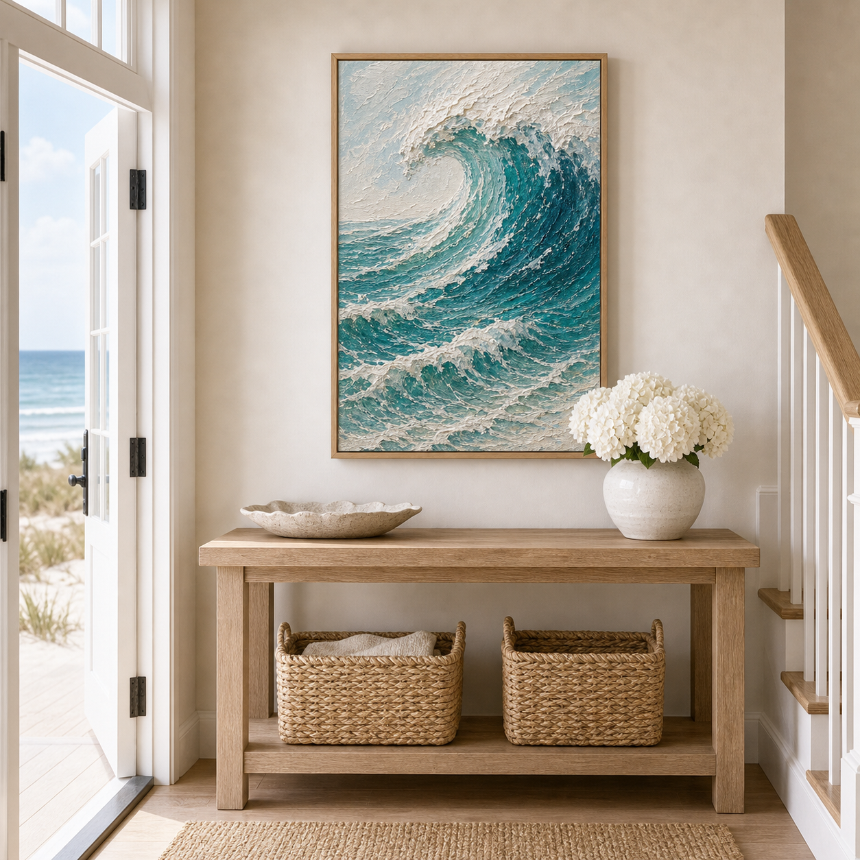 Hand-Textured Ocean Wave Framed Wall Art