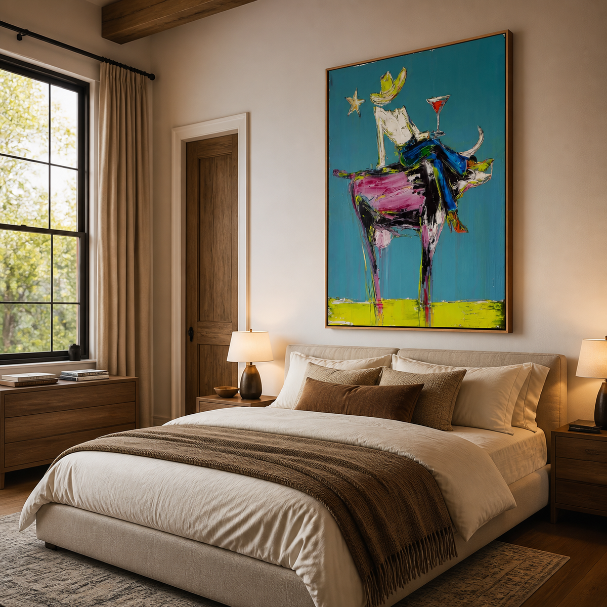 Cowboy Riding Bull Wall Art | Neon Roundup