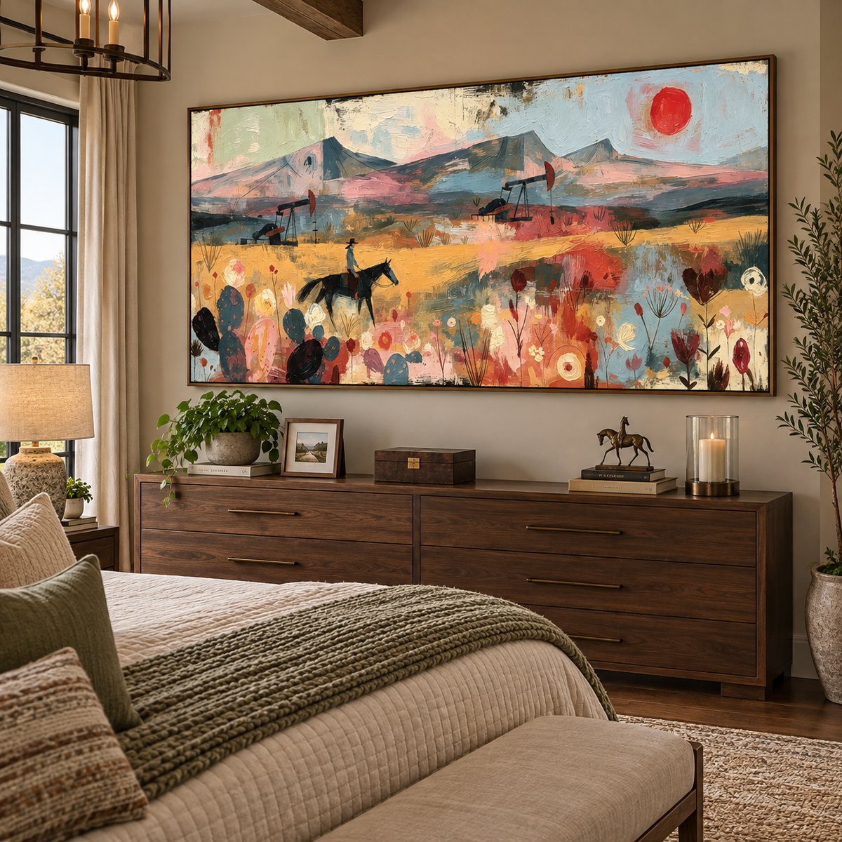 Abstract Western Cowboy Wall Art | Rider Between the Pumpjacks