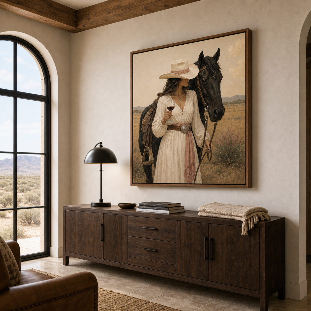 Whispers of the Prairie | Hand-Painted Cowgirl & Horse Wall Art | Western Oil Painting