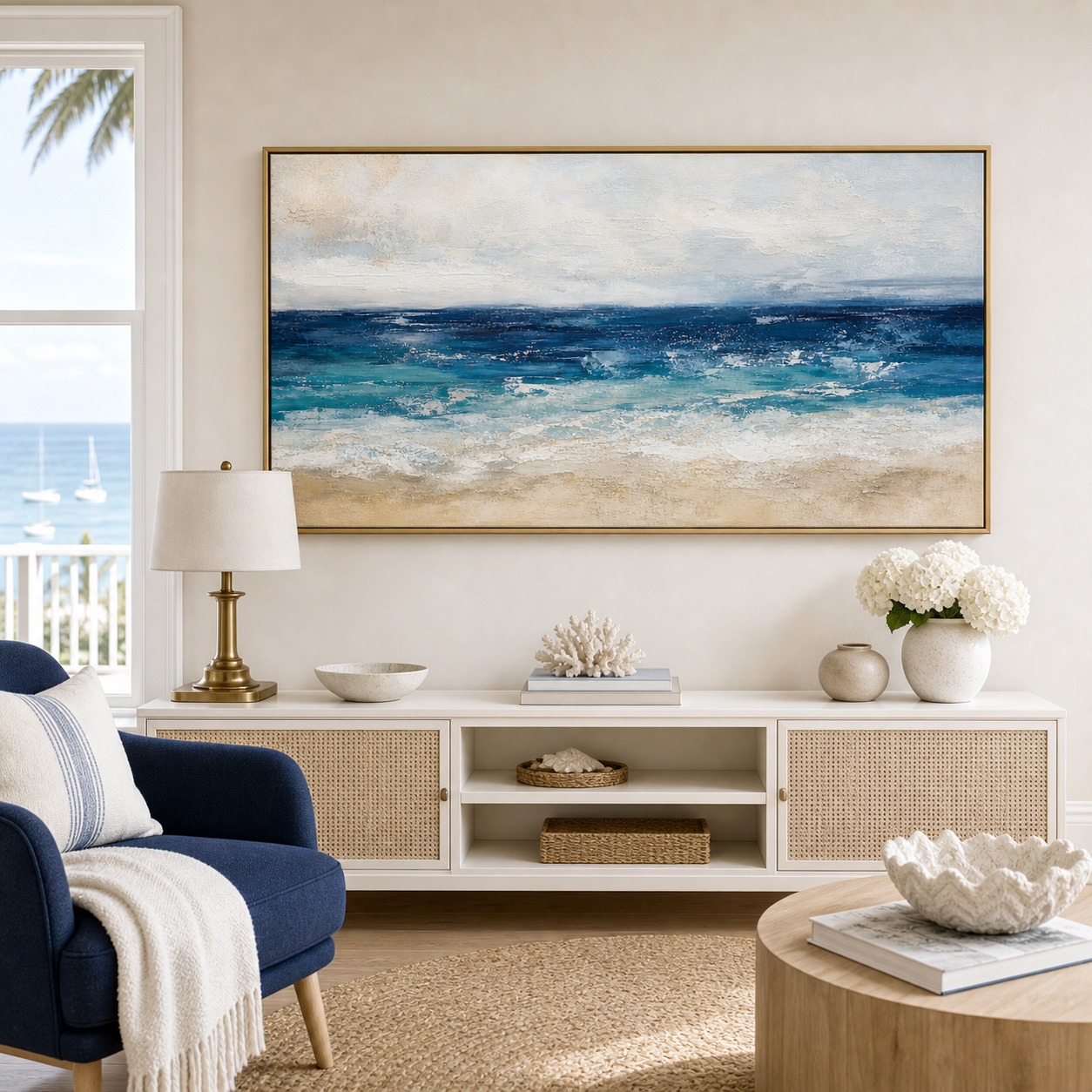 Abstract Ocean Horizon Framed Canvas Wall Art