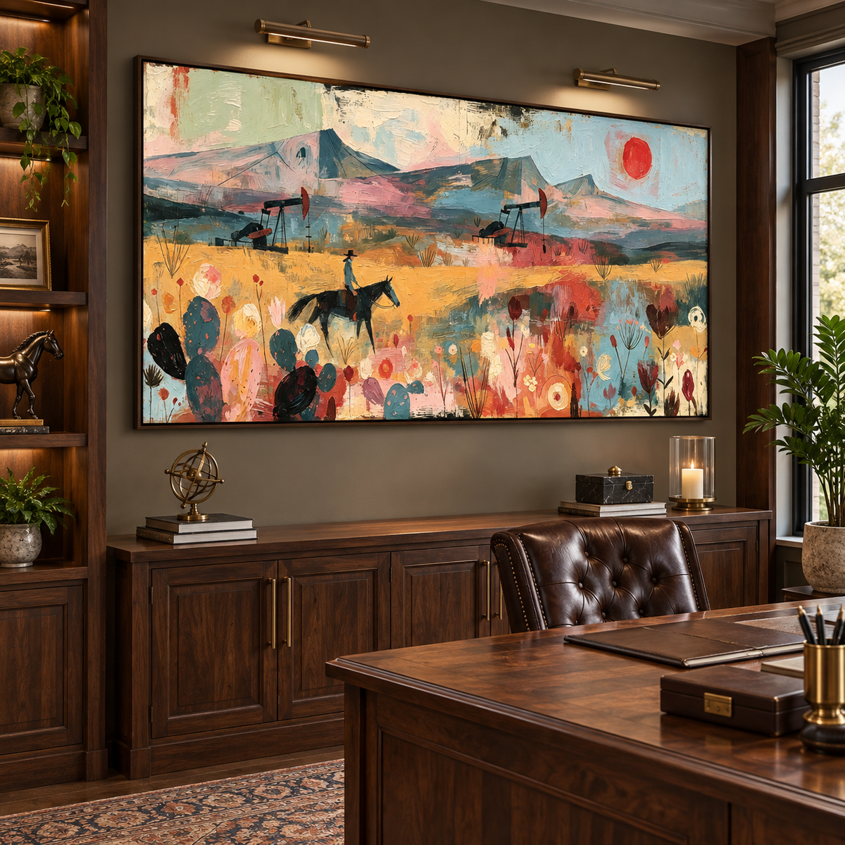 Abstract Western Cowboy Wall Art | Rider Between the Pumpjacks
