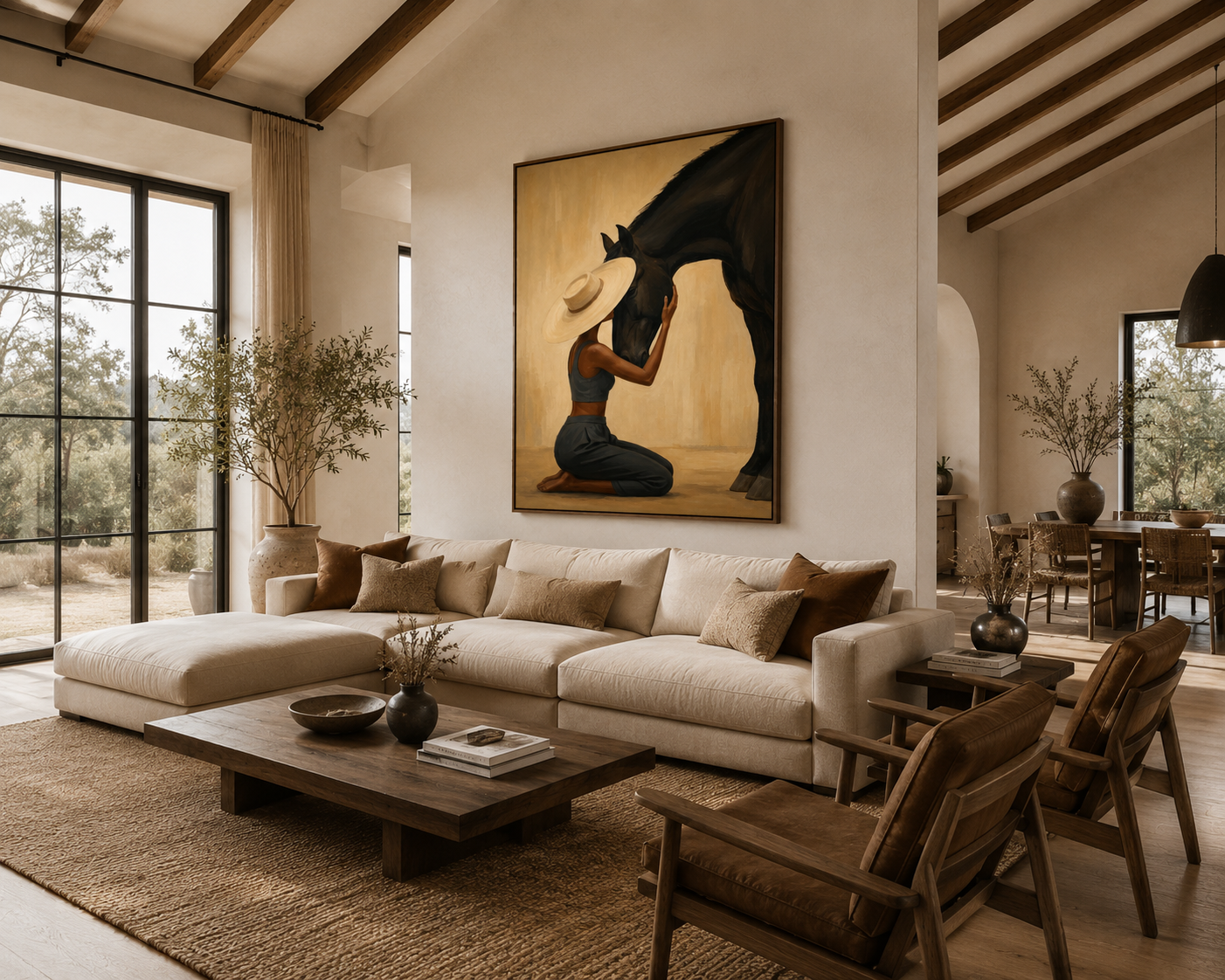 A Quiet Bond | Hand-Painted Woman & Horse Wall Art | Modern Equestrian Oil Painting