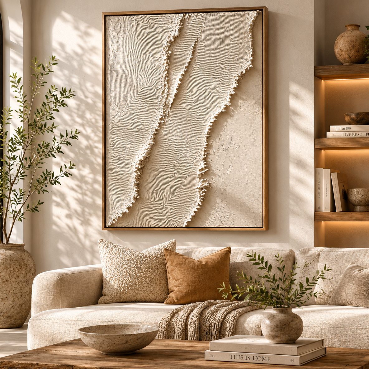Quiet Form – Minimalist Textured Canvas Wall Art, Neutral Wabi-Sabi Painting for Modern Living Room Decor