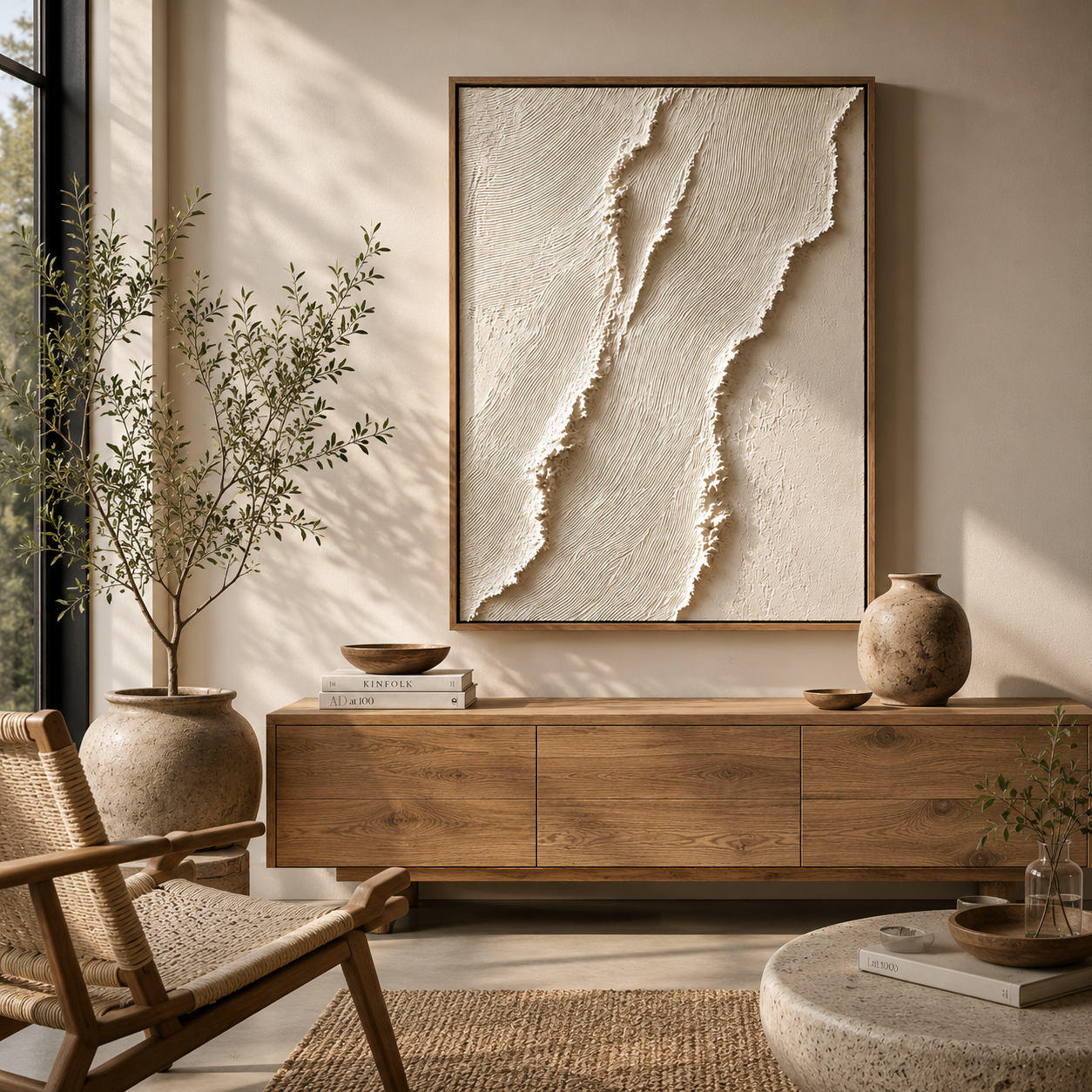 Quiet Form – Minimalist Textured Canvas Wall Art, Neutral Wabi-Sabi Painting for Modern Living Room Decor