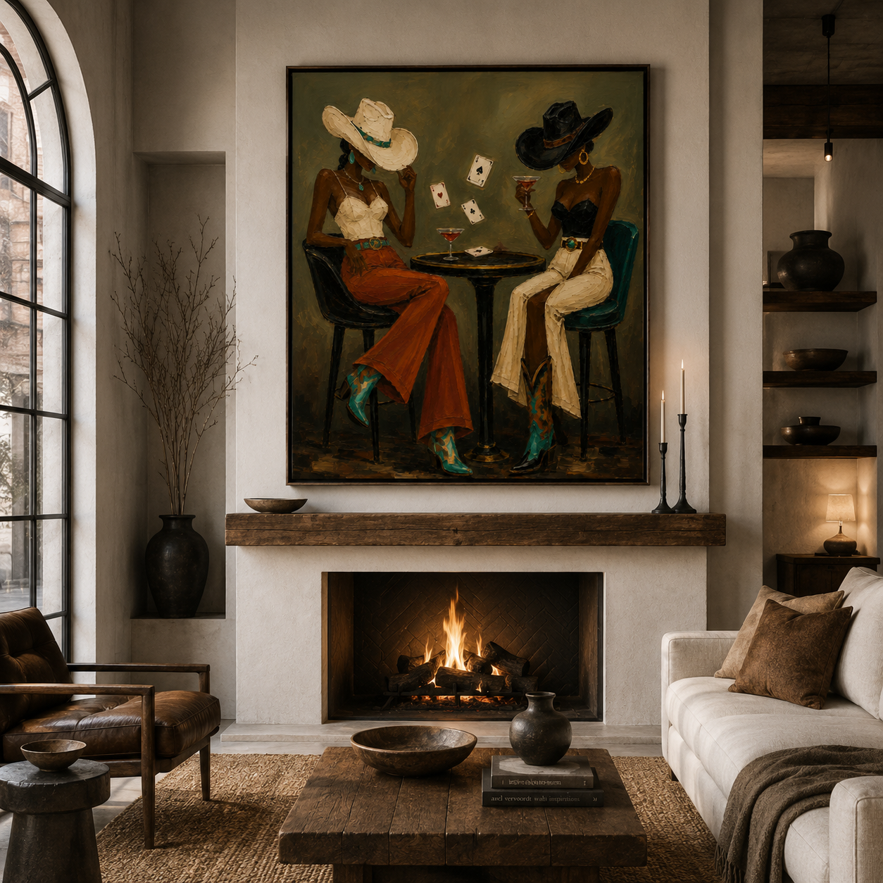 High Stakes & High Spirits | Hand-Painted Cowgirl Casino Wall Art | Modern Western Poker Oil Painting