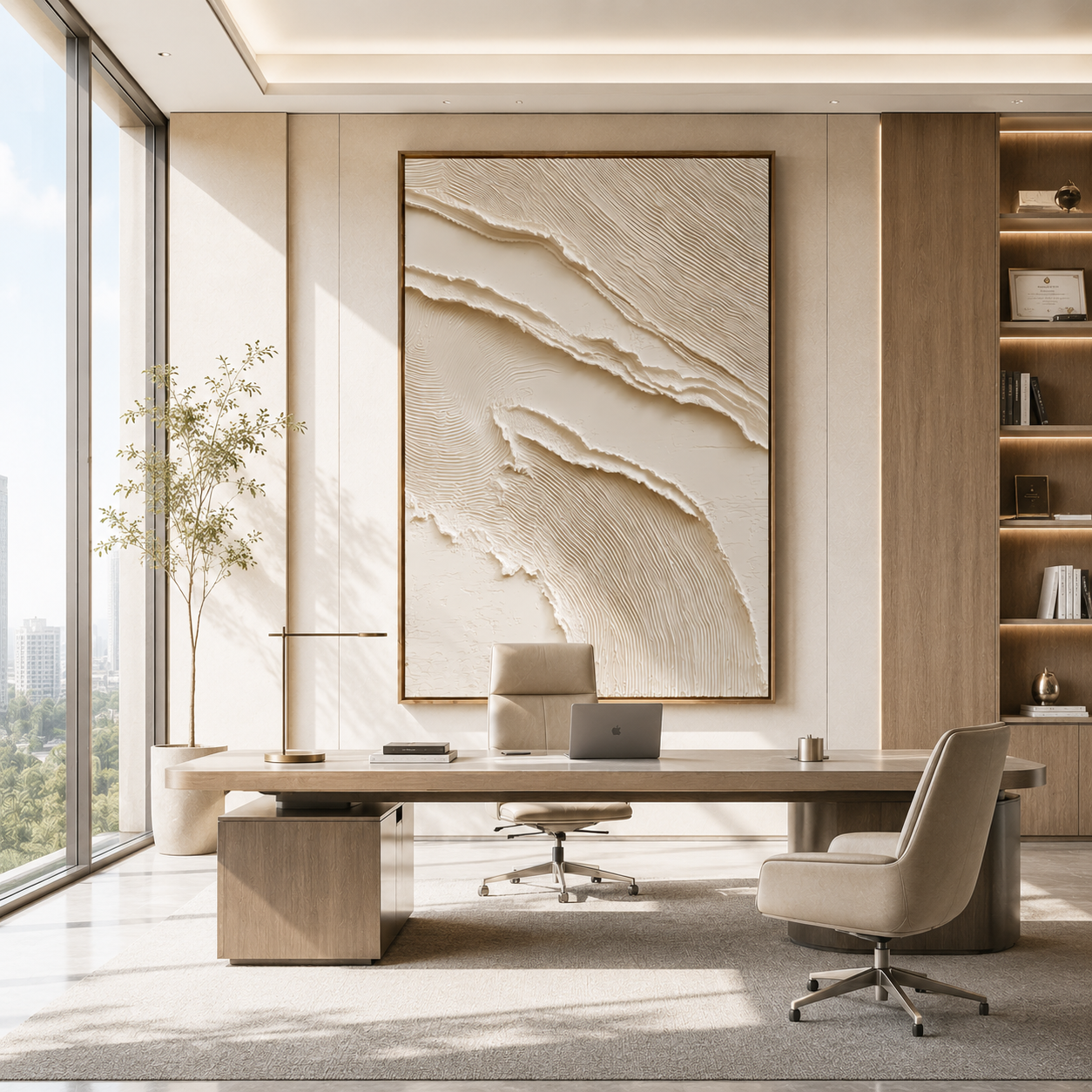 Sculpted Stillness – Minimalist Textured Canvas Wall Art, Neutral Organic Modern Painting for Living Room Decor