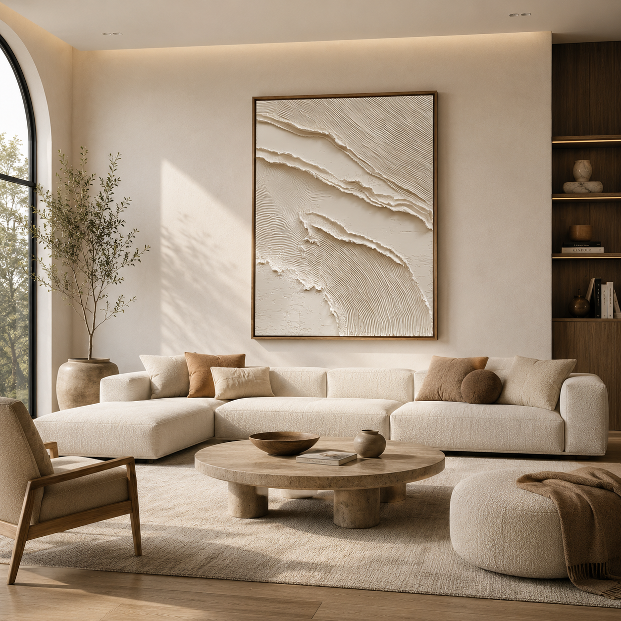 Sculpted Stillness – Minimalist Textured Canvas Wall Art, Neutral Organic Modern Painting for Living Room Decor