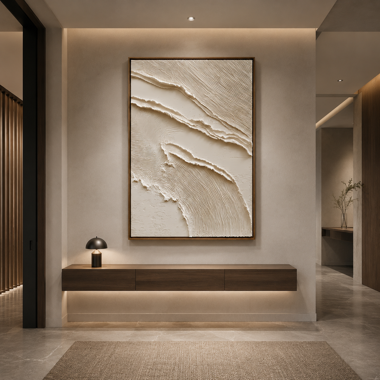 Sculpted Stillness – Minimalist Textured Canvas Wall Art, Neutral Organic Modern Painting for Living Room Decor