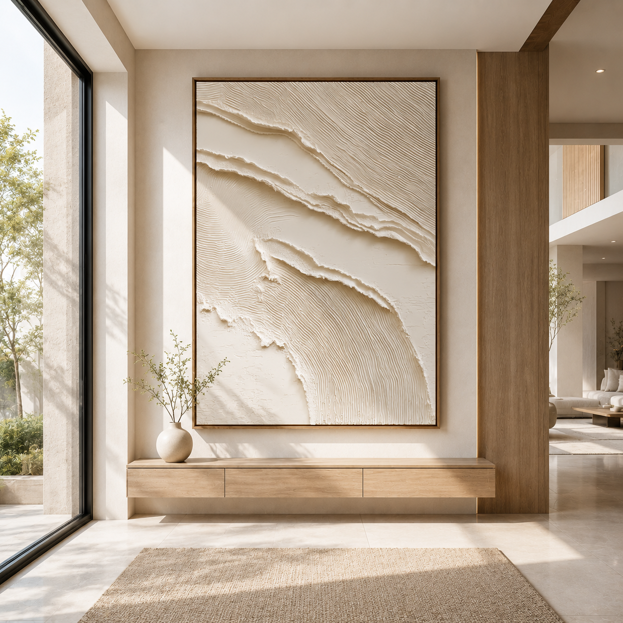 Sculpted Stillness – Minimalist Textured Canvas Wall Art, Neutral Organic Modern Painting for Living Room Decor