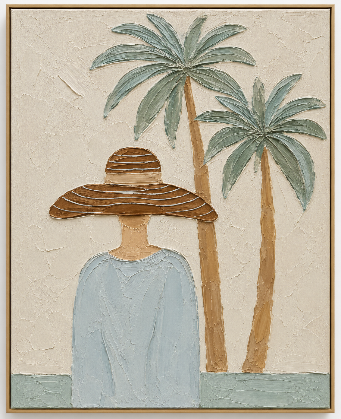 Palm Breeze Serenity – Coastal Figurative Canvas Wall Art, Tropical Woman Painting for Modern Living Room Decor