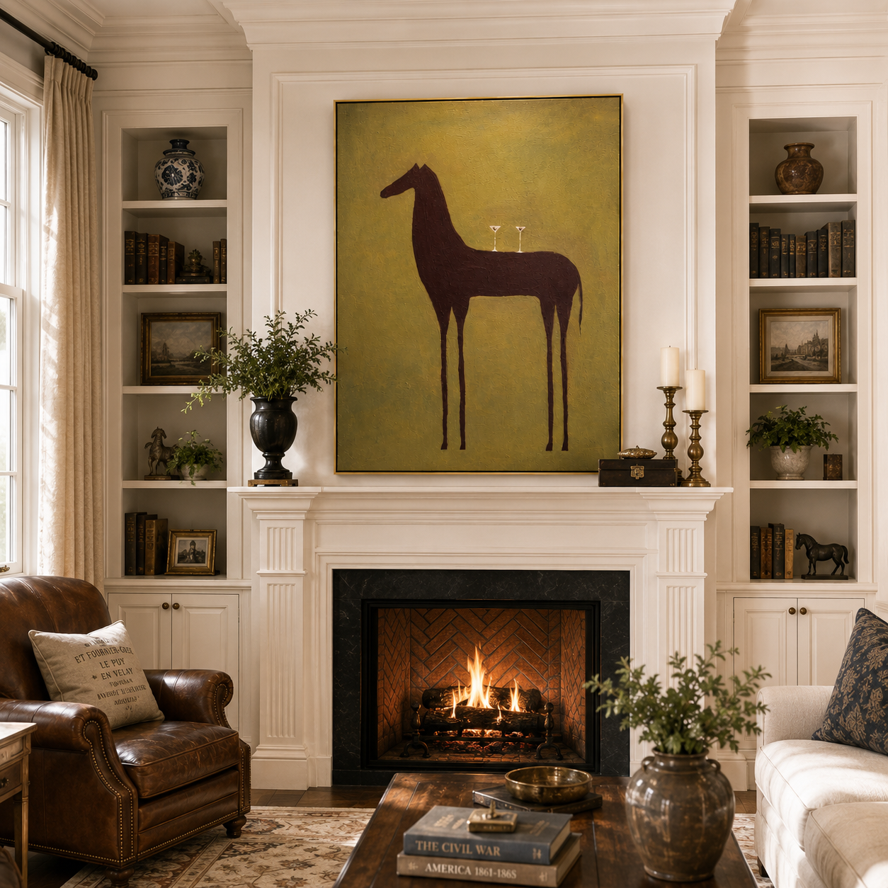 Silent Toast | Hand-Painted Minimalist Horse Wall Art | Contemporary Abstract Equestrian Oil Painting
