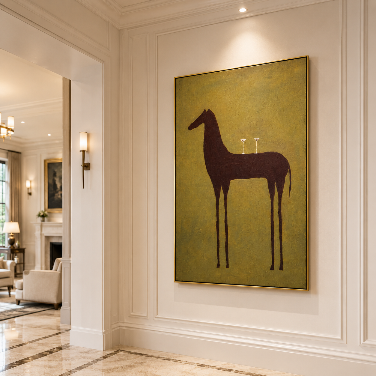 Silent Toast | Hand-Painted Minimalist Horse Wall Art | Contemporary Abstract Equestrian Oil Painting