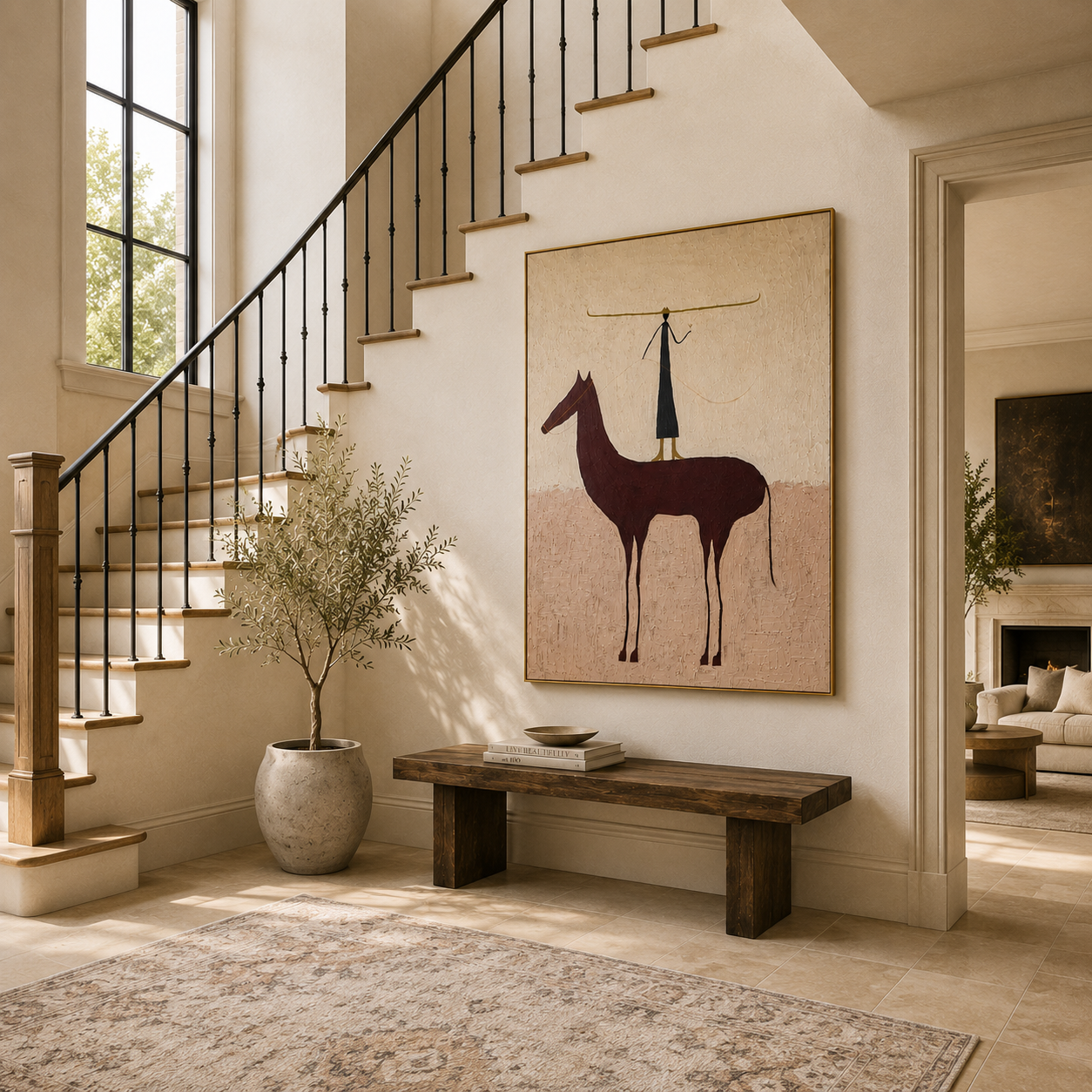 Long Horizon | Hand-Painted Minimalist Horse Wall Art | Contemporary Western Oil Painting