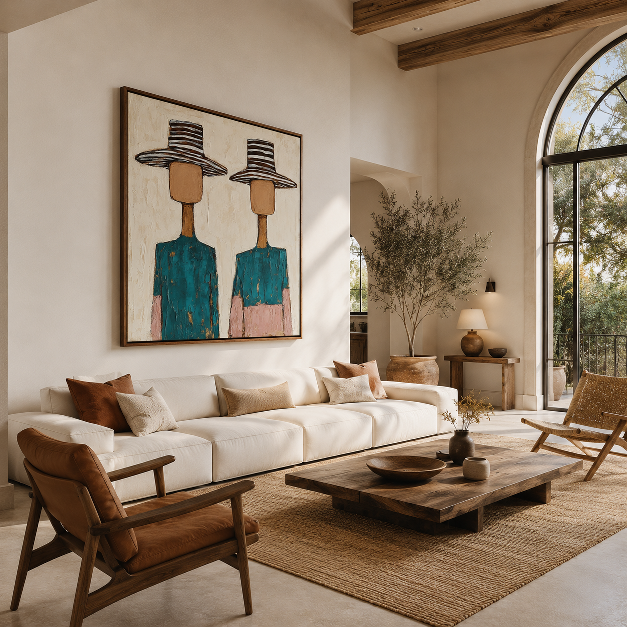 Kindred Souls | Hand-Painted Faceless Portrait Wall Art | Modern Abstract Figurative Oil Painting