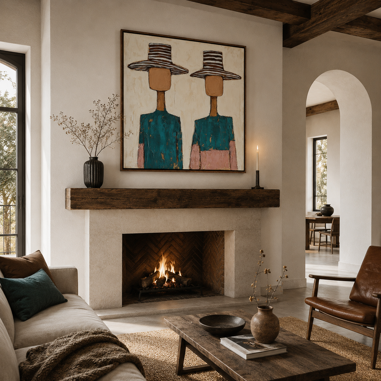 Kindred Souls | Hand-Painted Faceless Portrait Wall Art | Modern Abstract Figurative Oil Painting