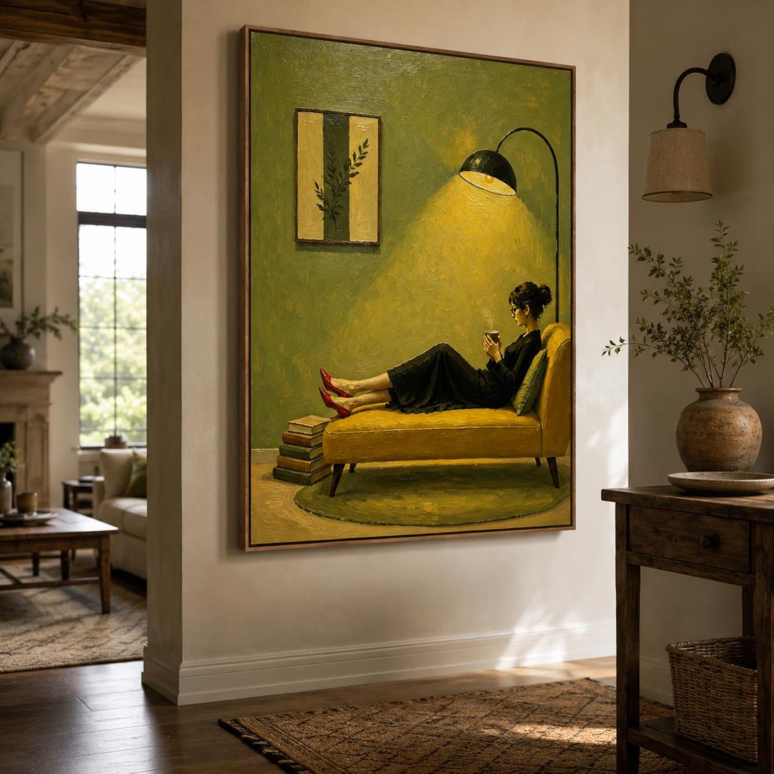 Book Lover Wall Art with Coffee and Reading Chair