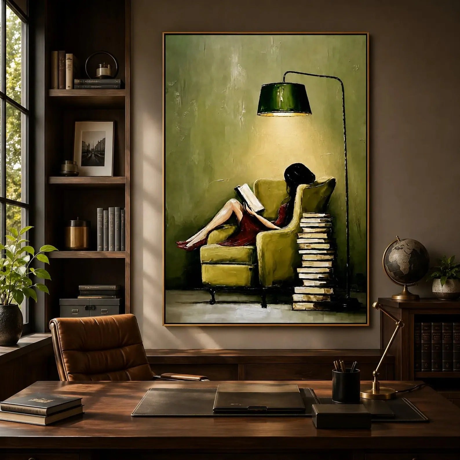 Book Lover Wall Art with Reading Chair and Floor Lamp