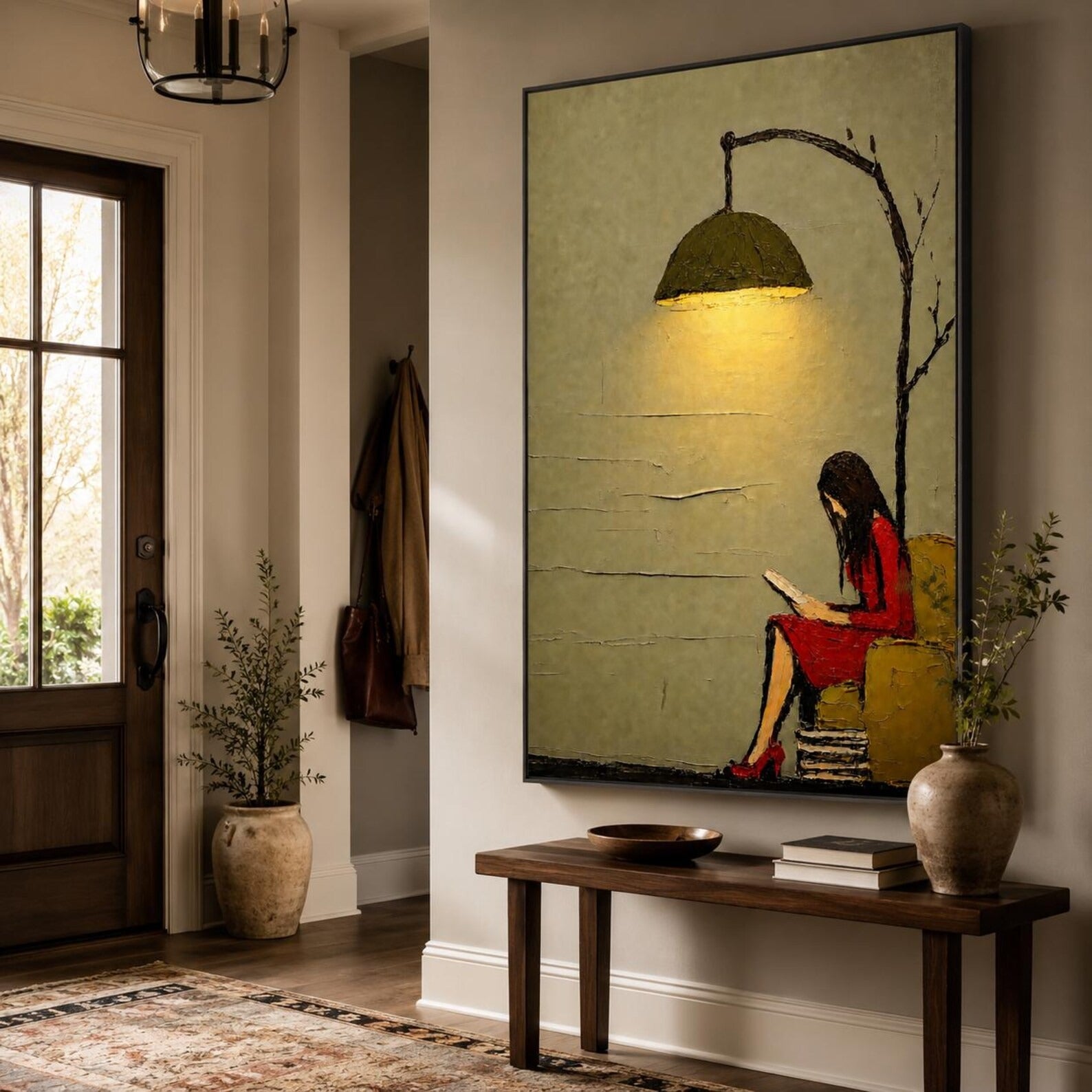 Book Lover Wall Art with Woman Reading Under Floor Lamp