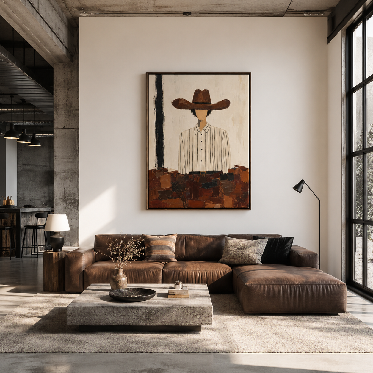 The Silent Rider | Hand-Painted Modern Cowboy Wall Art | Minimalist Western Oil Painting