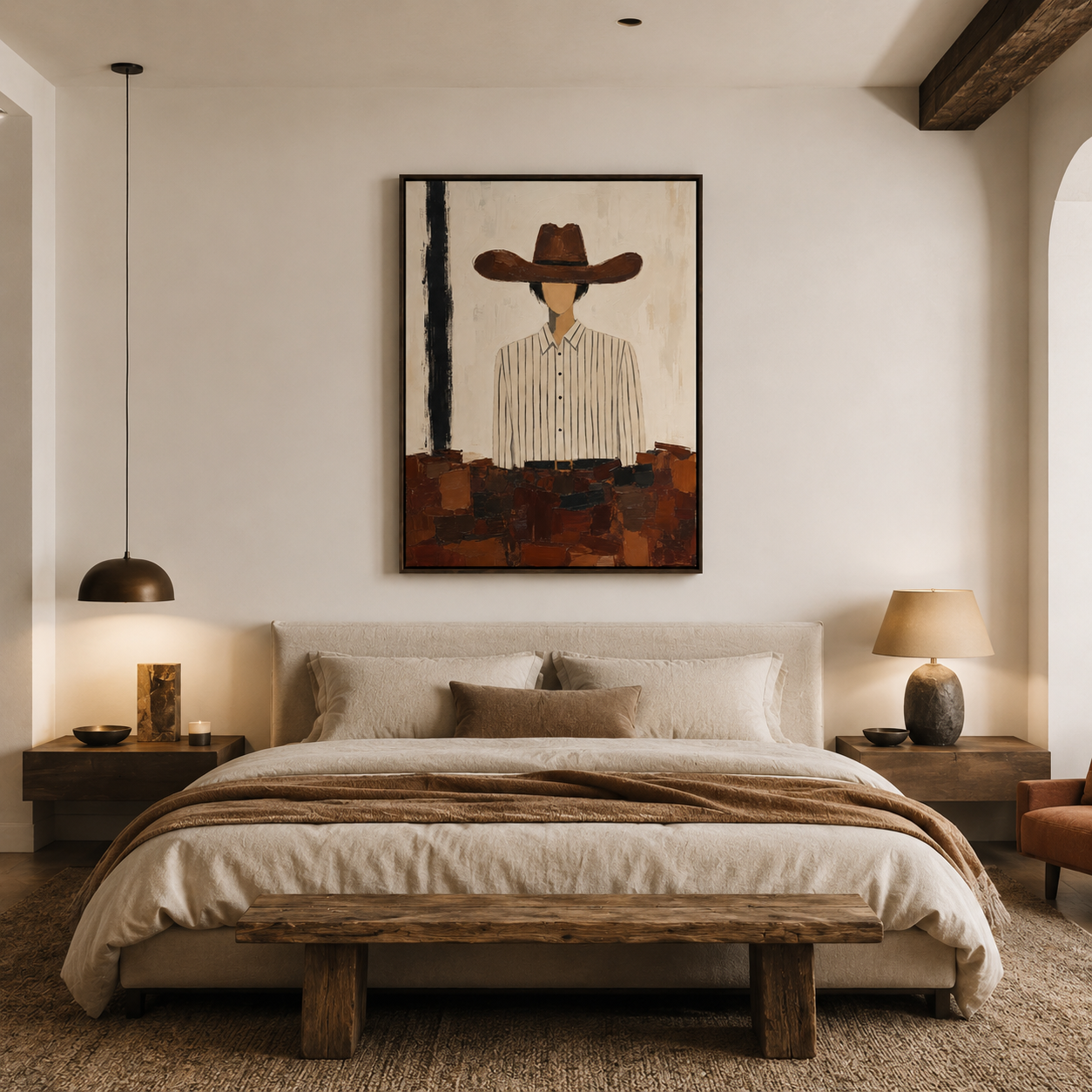 The Silent Rider | Hand-Painted Modern Cowboy Wall Art | Minimalist Western Oil Painting