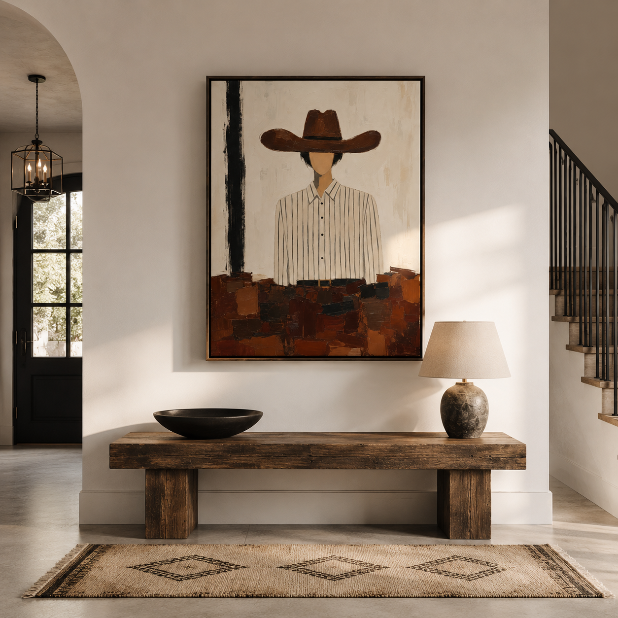The Silent Rider | Hand-Painted Modern Cowboy Wall Art | Minimalist Western Oil Painting