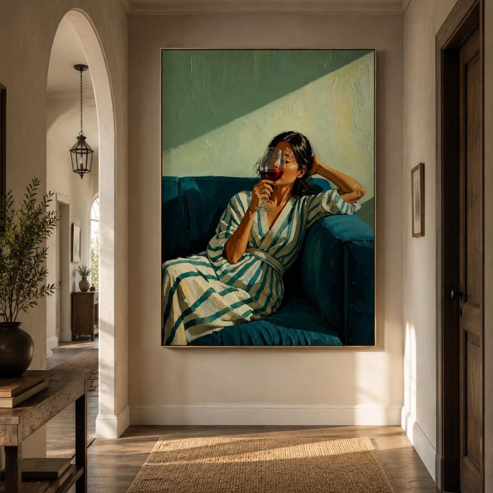Contemporary Woman with Wine Oil Painting