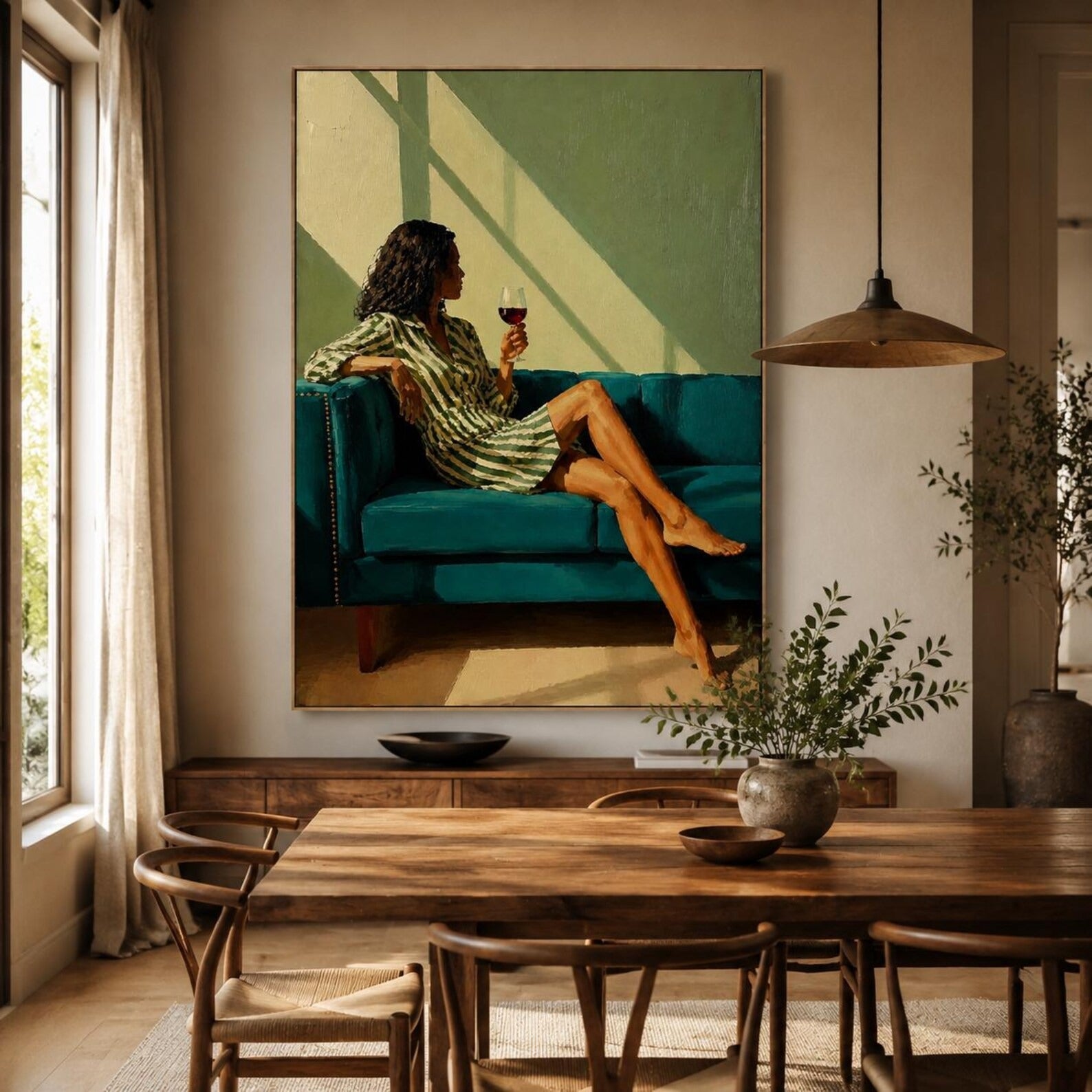 Contemporary Woman with Wine Oil Painting