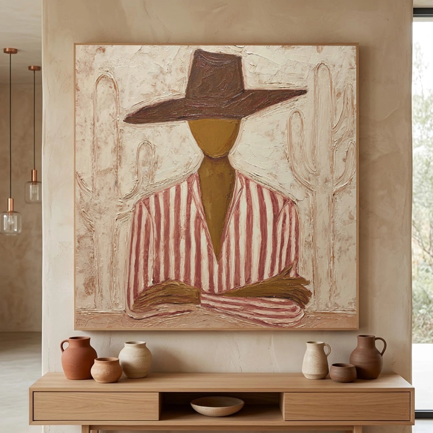 Cowboy Wall Art Hand-Painted Oil Painting, Vintage Americana Desert Canvas – Desert Soul