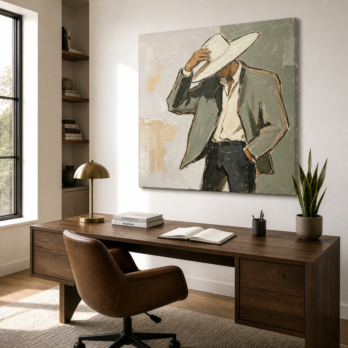 Cowboy wall art in cream sage gray and black tones