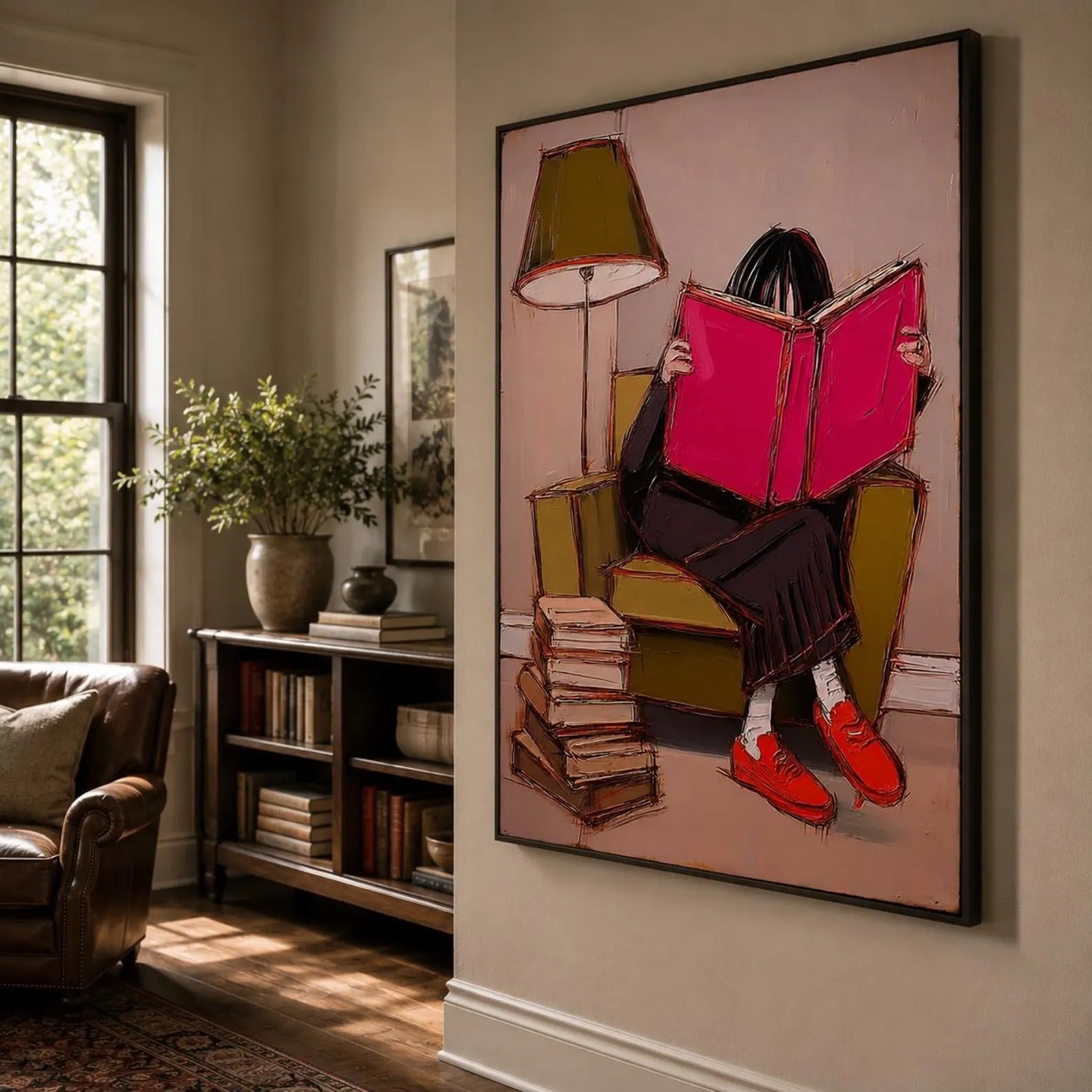 Hand-Painted Vintage Reading Woman Oil Painting