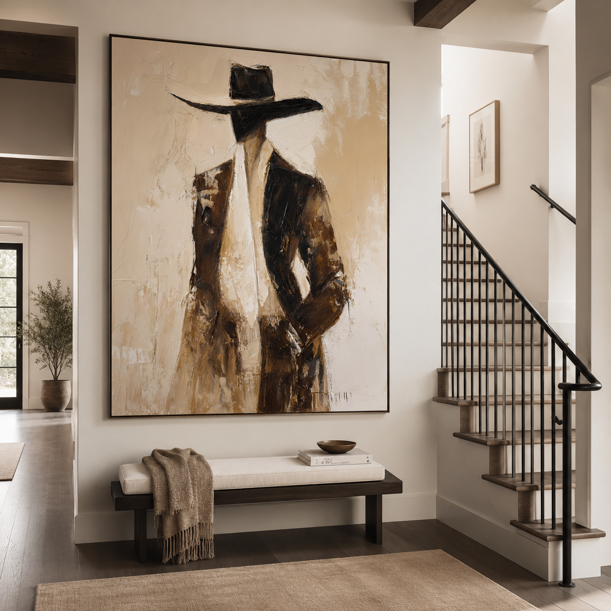 Hand-painted cowboy oil painting with textured brush strokes