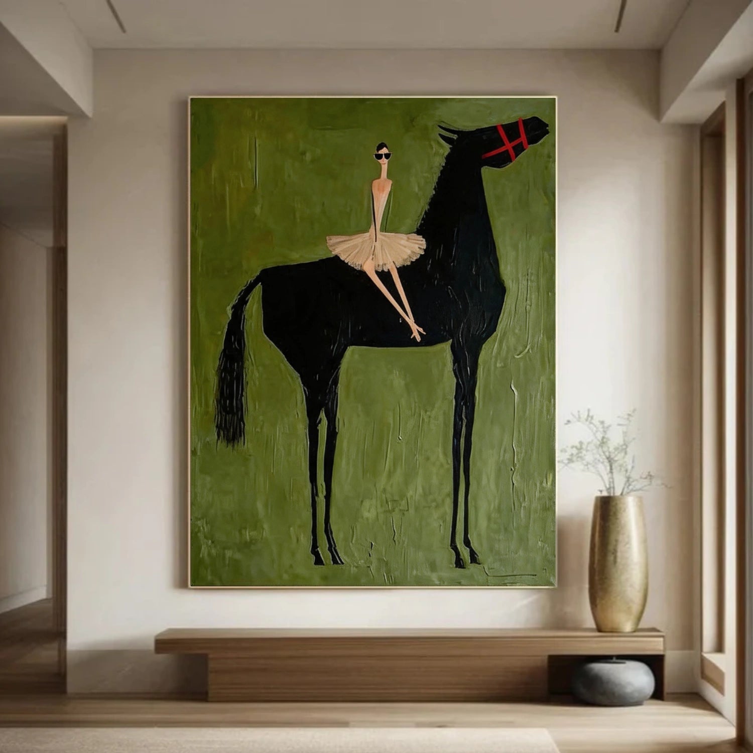 Horse Wall Art Hand-Painted Oil Painting, Modern Equestrian Canvas – Midnight Elegance
