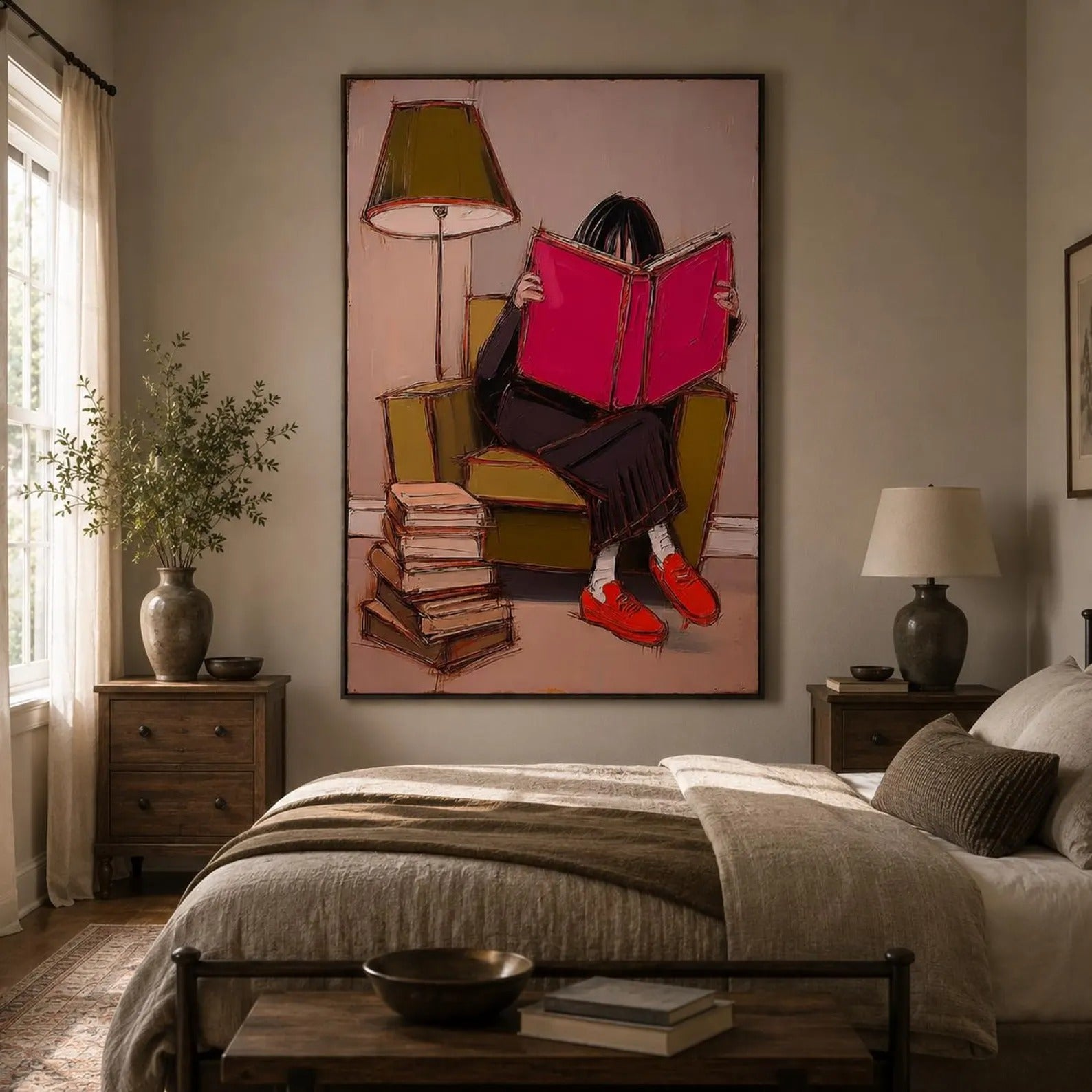 Literary Wall Decor with Woman Reading Book